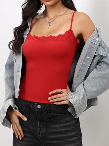 Starrylion Padded Lace Cami Top Double Lined Sexy Tank Top Spaghetti Strap Club Party Shirt thumbnail 2