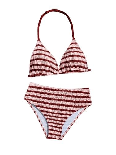 RoseSeek Girl's Tie Dye Smocked 2 Piece Swimwear Sets Backless Halter Bikini Cute Brief Bathing Suit - Image 1