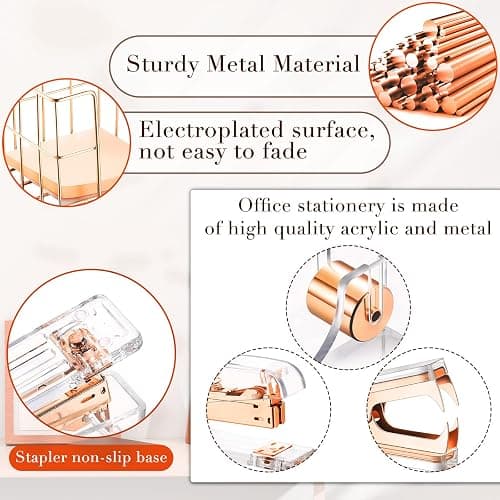 Yaomiao 13 Pcs Desk Accessories Kit Organizer Office Supplies Valentines Women School Gift Acrylic Stapler Staple Remover Tape Holder Pen Cup Magazine File Letter Clip Phone Holder Scissor(Rose Gold) thumbnail 4