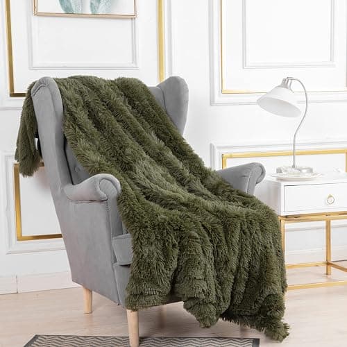 YUSOKI Twin Size Faux Fur Throw Blanket(Olive Green,60" x 80"),Whithout Pillows,Winter Lightweight Plush Fuzzy Soft Cozy Microfiber Comfy Bed Blanket for Women Kids Girls Couch Sofa Washable thumbnail 5