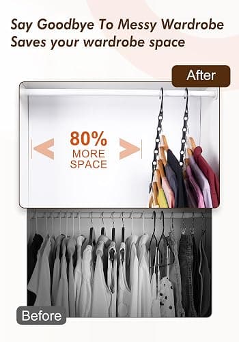Closet Organizers and Storage 6 Pack, College Dorm Room Essentials, Multifunctional Organizer Magic Space Saving Hangers with 5 Holes, Storage Organization for Wardrobe Closet - Black thumbnail 4