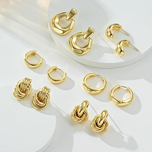 Ritach Chunky Gold Earrings for Women Trendy Big Gold Statement Knot Dangle Earrings Fashion Lightweight Hypoallergenic Jewelry Set thumbnail 7