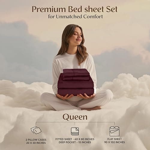 Utopia Bedding Queen Sheet Set – 4 Piece Bed Sheets for Queen Size Bed, Soft and Breathable Microfiber, Includes 1 Fitted Sheet, 1 Flat Sheet and 2 Pillowcases (Burgundy) thumbnail 3