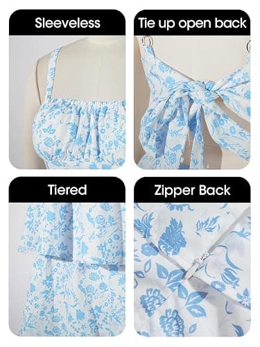 Fisoew Womens Floral Maxi Dresses Spaghetti Strap Casual Sleeveless Ruffle Flowy Tiered Dress thumbnail 4