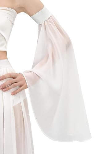 KUOIN Women's Long Tulle Sleeves Goth Detachable Chiffon Gloves for Wedding Party Renaissance Costume Accessories - White-elastic thumbnail 8