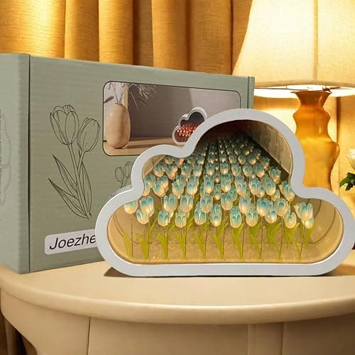 Joezhe Flower Cloud Night Lamp Artifical Tulip Night Light for Room Decor Led Mirror Lamp Sleeping Bedside Table Light Home Room Floral Ornaments Birthday Mothers Day Gift for Mom - Blue - Blue - Image 1
