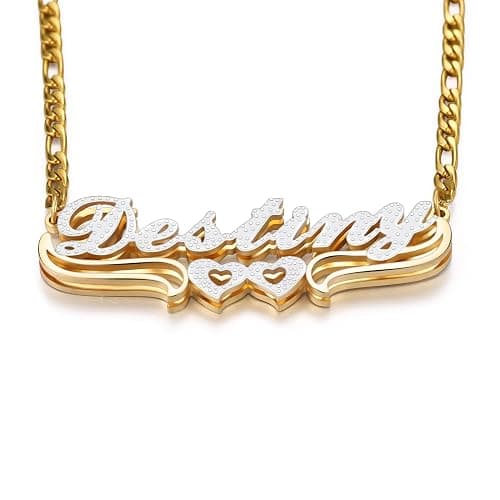 OTXIXTO Double Plated Custom Name Necklace Personalized 18K Gold Plated Double Layered Nameplate Pendant Custom Jewelry Gift for Women/Mother/Girlfriend/Wife - Image 1