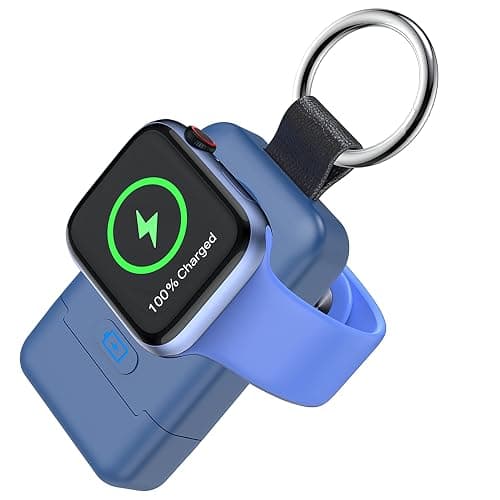 Portable Wireless Charger for Apple Watch,HUOTO Upgraded iWatch Charger 1400mAh Smart Keychain Power Bank,Portable Magnetic iWatch Charger for Apple Watch Series 8/UItra/7/6/SE/5/4/3/2/1 (Blue) - Image 1