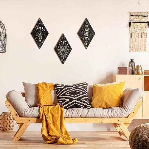 Ferraycle 3 Pcs Rustic Boho Wall Decor Moon Phases Butterfly Wall Art Stars Moon Decor Minimalist Room Decoration Wooden Gothic Witchy Pediments Hanging Sign for Home(6.7 x 11.8 Inch,Black, Gold) thumbnail 5