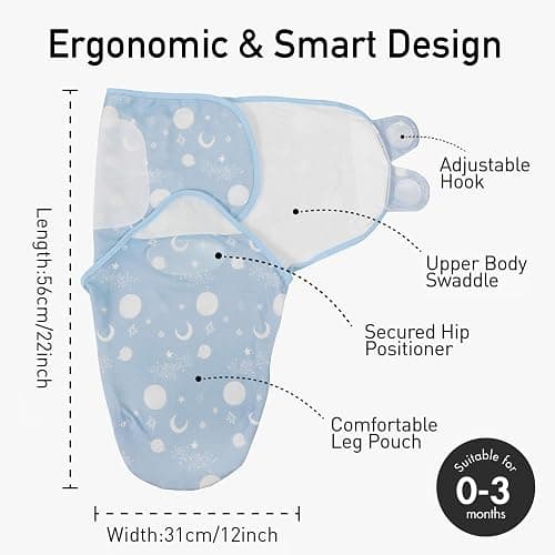 GLLQUEN BABY 3-Pack Baby Swaddle Sack for Newborns 0-3 Months, Adjustable Swaddle Wrap to Prevent Startle Reflex, Soft Breathable Sleep Sack for Boys & Girls, Space & Moon Pattern, Baby Essentials thumbnail 3