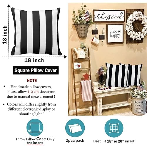 FCOZM Set of 2 Pillow Cases, Soft Velvet Black and White Stripe Pattern Pillowcase Decorative Pillow Covers for Couch, Square Throw Pillow Covers for Home Decor Gift 18 Inch X 18 Inch (Black White) - Black White thumbnail 3