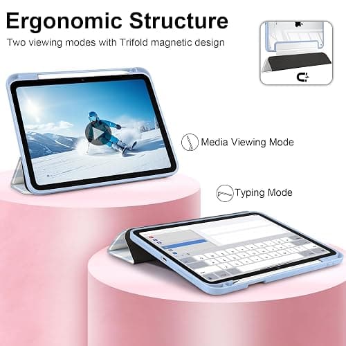 Loyrina Case for iPad Air 11 inch M3 2025 M2 2024 Release with Pencil Holder - Cute Preppy Coastal Design Aesthetic Blue White Striped Trifold Cover with Soft TPU Bumper, Clear Back, Auto Sleep/Wake thumbnail 8