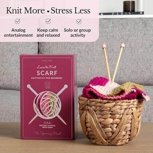 The Spinning Hand Knitting Kit for Beginners Adults – Learn to Knit Scarf Kit with Yarn, Needles & Step-by-Step Video Tutorials – Complete Starter Set (Dragonfruit) thumbnail 3