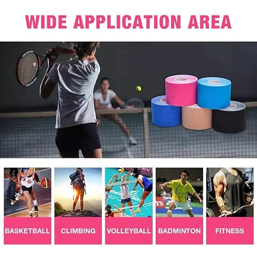 Kinesiology Tape - 5 Rolls Set, Lychee Elastic Therapeutic Sports Tape for Shoulder, Knee, Elbow Pain Relief, Latex Free, Water Resistant, Breathable, 2" x 16.4 feet Per Roll thumbnail 7