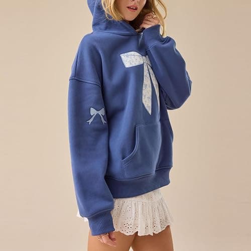 Cute Hoodies for Teen Girls Floral Embroidered Patchwork Hoodie Y2k Oversized Pullover Sweatshirt Preppy Streetwear thumbnail 6