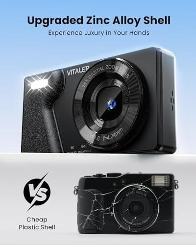 Vitaler Digital Camera with Front Rear Lens, Autofocus 64MP 4K Camera for Photography with 32GB Card, Portable Compact Point and Shoot Camera for Teens Adult Beginner with Metal Shell, 2000mAh Battery thumbnail 4