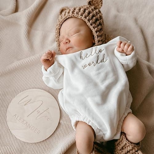 VISGOGO Newborn Infant Baby Boy Girls Oversized Romper Little Dude Sweater Onesie Coming Home Outfit Neutral Clothes - 0-3 Months - Hello World-white thumbnail 2