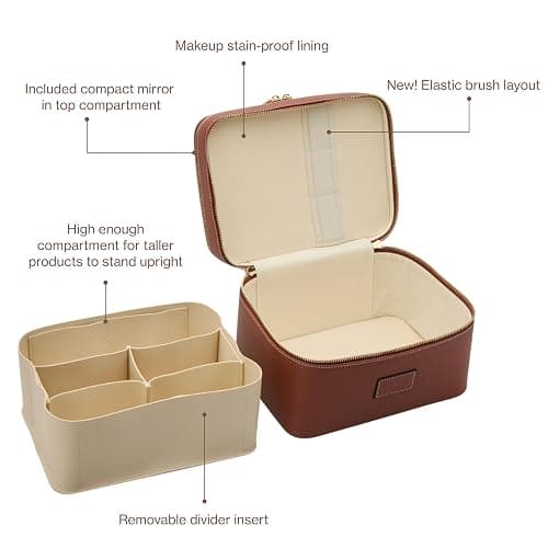 ETOILE - Duo Vanity Case Ginger Brown - Large Functional Travel Makeup Bag Organizer with Removable Divider & Mirror thumbnail 5