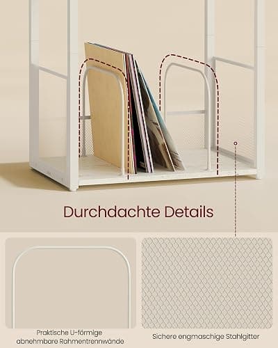 VASAGLE Plattenspieler-Ständer, 3 Etagen, Beistelltisch, Aufbewahrung von Schallplatten, bis zu 100 Alben, Tisch für Wohnzimmer, Schlafzimmer, vintageweiß LET275W01 thumbnail 5