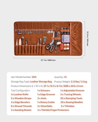 VEVOR Leather Working Tools Kit, 72 PCS with Portable Leather Storage Bag, Engraving Punching Sewing Stamping Sanding Tools, Ideal for Beginners DIY Enthusiasts and Professionals thumbnail 7