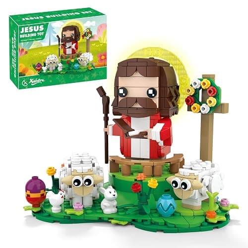Jesus Figures Building Blocks Kit, Bible Story Good Shepherd with Sheep Bunny and Chick Blocks Toy Compatible with Brand as Easter Basket Stuffers, Christmas, Easter Gift for Christian Adults or Kids - Image 1