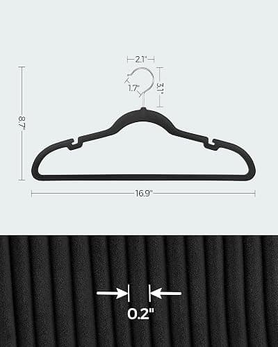 SONGMICS Velvet Hangers 50 Pack, Non-Slip Clothes Hangers, Suit Hangers with Shoulder Notches, Pants Bar, 360° Swivel Hook, Space-Saving, for Closet, Ink Black UCRF029B05 - Black - 50 thumbnail 6