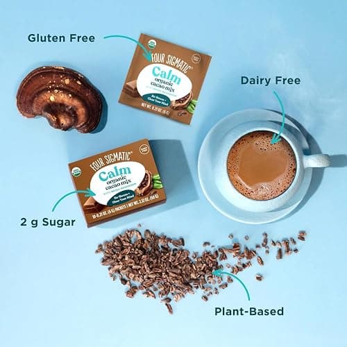 Four Sigmatic Calm Mushroom Cacao Mix | Organic Instant Cacao with Organic Reishi Mushroom Powder | Supports Calm & Relaxation | Drink it or Bake with it | Vegan, Gluten-Free, Dairy-Free | 10 Count thumbnail 6
