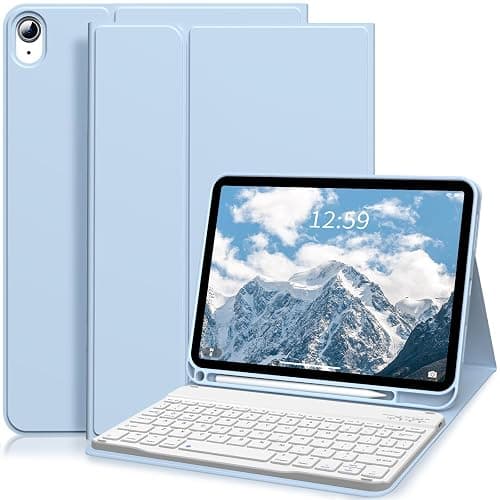 SQBEBS Case with Keyboard for iPad (A16) 11th/10th Generation 11 inch 2025/10.9 inch 2022, Detachable Bluetooth Keyboard, Stand Folio Keyboard Cover with Pencil Holder for iPad 10 Gen, Light Blue - Image 1