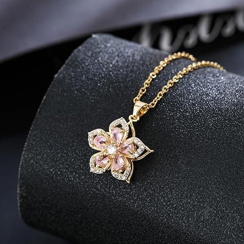 KONPJE Necklace for Women Gold Flower Fidget Necklace Rotatable Crystal Silver Blossom Pendant Necklaces Adjustable Spinning Fidget Necklaces Redbud Flower Choker Funny Gift Jewelry thumbnail 4