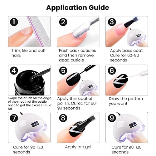 RARJSM Nail Art Gel,Liner Gel Polish,Black White Nail Design Polish Painted GelNailPolish Set 2Pcs Soak off Curing Requires 8ml Build in Thin Brush for Home Salon Diy Nails French Manicure Painting thumbnail 8