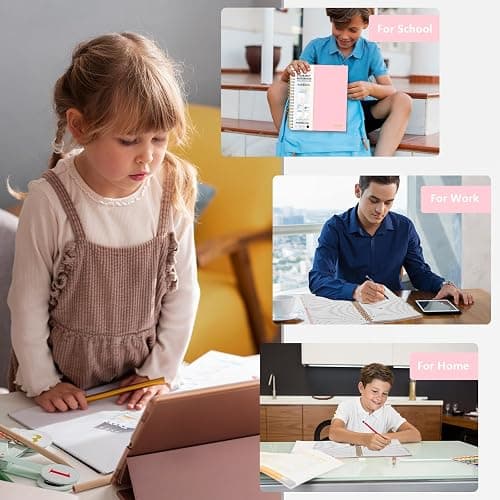 Aesthetic 5-Subject Notebook College Ruled with 5 Movable Tab Dividers & Pockets, 150 Sheets, 3-Hole Punched, Spiral Notbook, Plastic Cover, Fits 8.5"x11", 68gsm Paper, Includes Writable Stickers – Cute School Journal or Office Supplies, Pink thumbnail 8