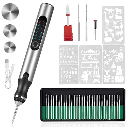 HOTROSE Electric Engraving Pen with 37 Bits, USB Rechargeable Cordless Engraving Machine, Portable DIY Rotary Engraver for Jewelry Wood Glass Stone Carving (Silver) - Image 1