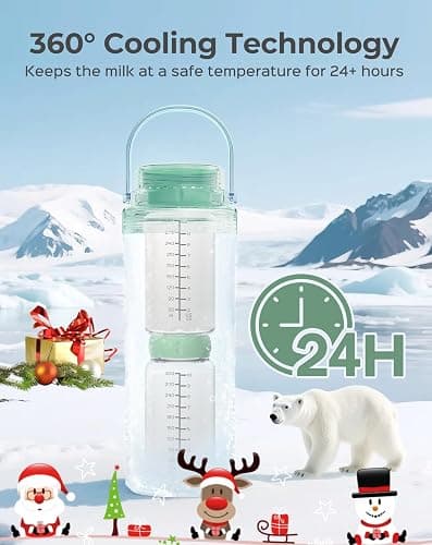 Xaproo 22oz Breast Milk Cooler Bottle, Portable Milk Cooler for Breastmilk with 360°Cooling for 24 Hours, Millk Chiller with 2pcs Baby Bottles, Breastmilk Storage Bags for Baby, BPA-Free (Green) thumbnail 4