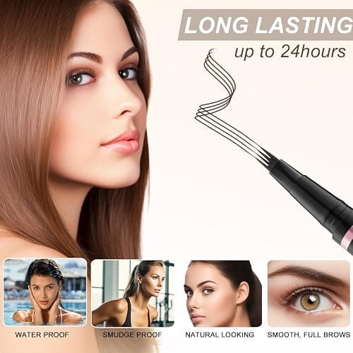 LAVONE Eyebrow Pencil Makeup Kit, with Waterproof 2-IN-1 Microblading Eyebrow Pen, Eyebrow Pomade, Eyeliner and Dual-ended Eyebrow Brush, Brow Pencil Kit for Natural Eyebrows - Black Brown thumbnail 4