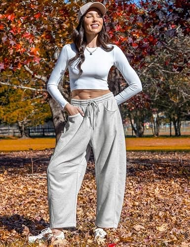 TARSE Women’s Barrel Sweatpants Loose Fit Lounge Pants Casual Wide Leg Pants Cotton Comfy Elastic Waist Joggers with Pockets thumbnail 3