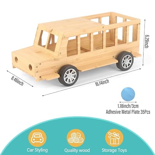 Bus for TonieBox 1/2 Shelf Storage Organizer Holder for Tonies Figures | Wooden Car Shelf Magnetic for Tony Box Display for 35 Tonie Characters(with 35Pcs DIY Magnetic Adhesive Metal Plate) thumbnail 3
