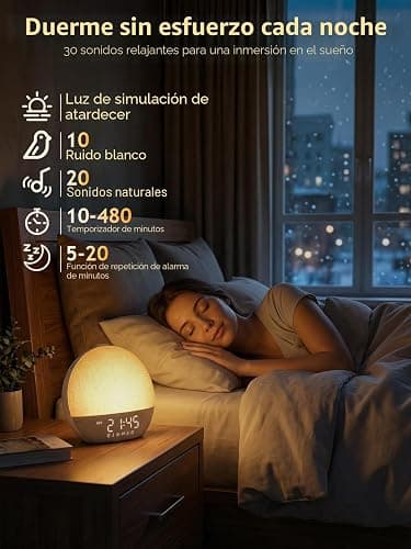 Despertador Amanecer, Despertador con Luz Natural Simulación de Amanecer, Lámpara de Cabecera Bluetooth, 30 Sonidos Ruido Blanco, 17 Modos de Luz RGB, 20 Niveles de Brillo, Temporizador y Snooze thumbnail 3