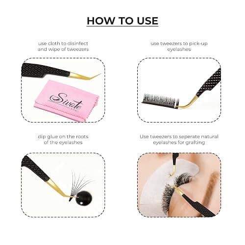 SIVOTE Fiber Tip Lash Tweezers for Eyelash Extensions with Diamond Grip, Black, Set of 4 - Precise Tips Japanese Steel for Classic, Volume & Mega Volume Lashes, Anti-Rust - Ideal for Lash Artists thumbnail 7