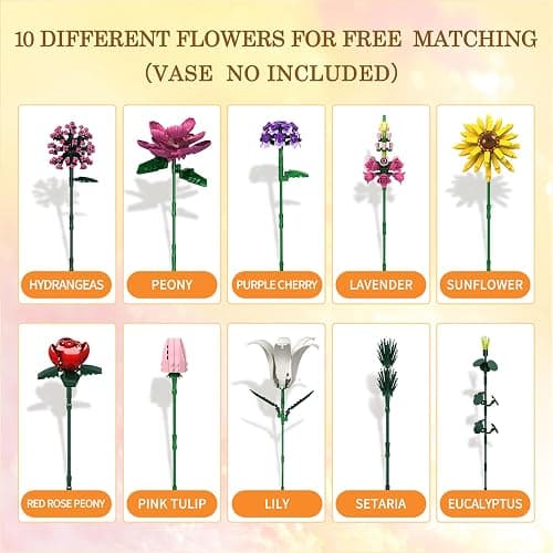 Flower Building Blocks Set, Multiple Flowers Bouquet Building Set, Artificial Flowers Arrangement Building Toys, Office Home Decoration, Valentine Day, Birthday for Women(No Vase)-699Pcs thumbnail 5