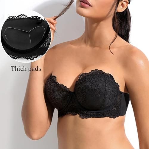 Plusexy Women's Push Up Strapless Bra Thick Padded Underwire Convertible Multiway Bras thumbnail 3