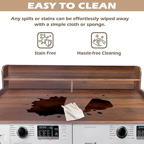 Royxen Laundry Countertop with 2-Tier Shelf Universal Fit, Washer and Dryer Countertop with Storage Space, Shelf Height 11.5 Inches, Solid Wood Core, Walnut thumbnail 4