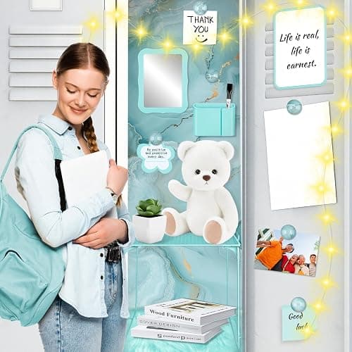 18 Pcs Teal Marble Locker Organizer Kit Includes Magnetic Wallpaper Shelf Mirror Pen Holders and Organizing Supplies Locker Accessories for Girls Back to School Organization thumbnail 6