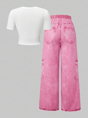 SOLY HUX Girl's Star Graphic Crop Top Baggy Pants Y2k Outfit | 2 Piece Set, Street Daily, Summer, Grunge, Streetwear Clothes thumbnail 2