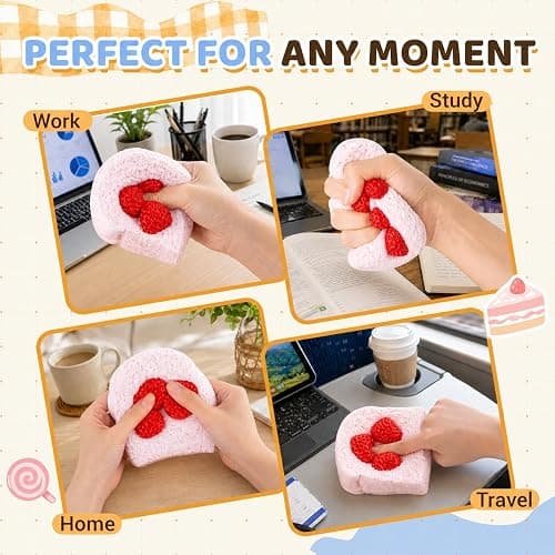 Strawberry Cake Squishy Toys, Silicone Squeeze Toys for Slow Rising Squishy | Realistic Food Shaped Sticky Squishy Fidget Toys, Great for Office and Home Stress Relief, Party Favors and Fun Gifts thumbnail 6