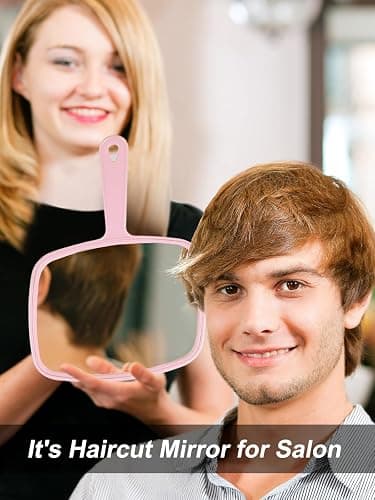 Gladmart Hand Mirror Salon Barber Hairdressing Handheld Mirror with Handle (Square Pink 7.4 x 10.3 inches) thumbnail 5