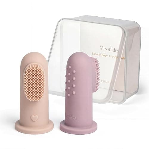 Moonkie Brosse à Dent Bebe, Lot de 2 - Brosse Bébé Doigtier Silicone, Soin Bebe Sans BPA, Brosses à Dents Doux et Confortable, Brosse Bébé, pour 3 Mois+(Blush/Violet clair) - Image 1