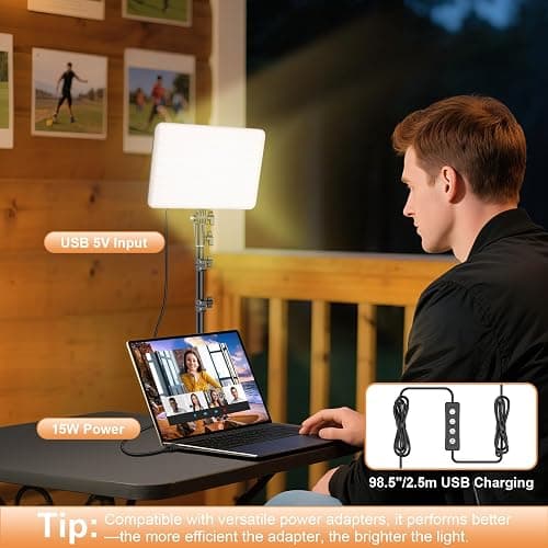 1-Pack LED Video Lighting Kit, Anautin 15W/1700Lux Photography Lighting with Tripod Stand, 2500-8500K Dimmable Streaming Light for Video Recording, Gaming, Podcast, Barber, Salon, TikTok, YouTube thumbnail 6
