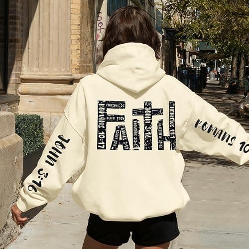 FASHGL Jesus Hoodies for Women Christian Sweatshirts Letter Graphic Faith Sweatshirt Christian Hoodie Long Sleeve Tops thumbnail 6