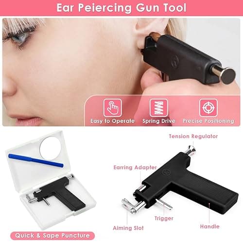 Professional Ear Piercing Gun Kit, Reusable Piercing Gun with Stainless Steel Piercing Earrings Studs, Crystal Earrings for At Home Salon Earlobe Cartilage Helix Tragus Piercing Tool Kit thumbnail 2