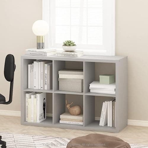 Furinno CUBICLE Book Shelf, 6-Cube Bookshelf, Thick Frame Horizontally & Vertically Reversible Bookcase with Open Back, 14.6" x 44" x 30", for Living Room, Bedroom, Home Office, Light Grey thumbnail 2